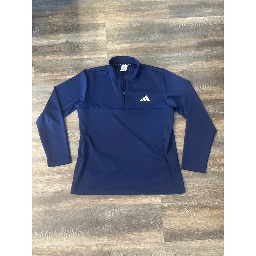 Adidas Men's Large Navy Qtr Zip Pullover Athletic Training Golf Jacket